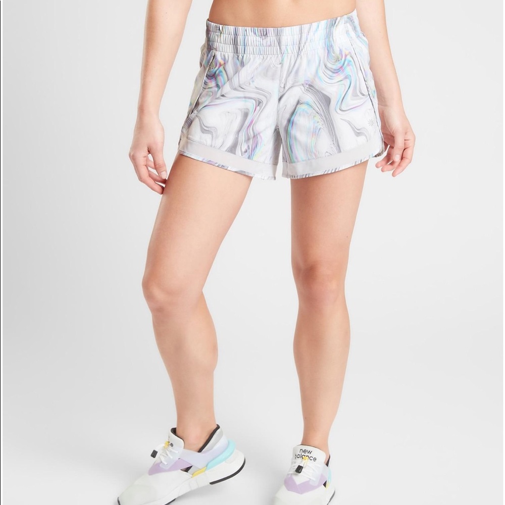 Athleta Marble Glitch Mesh Racer Run Short